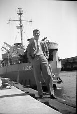 Vintage  Negative B&W Med Format Man Military US Navy Vessel #1126 picture