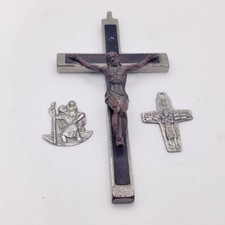 Vintage Pope Francis Good Shepherd Cross Crucifix St Christopher Medal 3pc Set picture