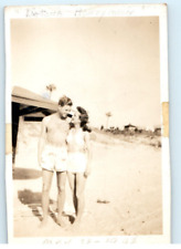 Vintage Photo 1947 Post WW2 Daytona Honeymoon, Shirtless Embracing Beech 3.5x2.5 picture