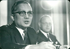 U Thant (L) during press conference with Sture... - Vintage Photograph 2584035 picture