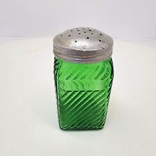 Vintage Green Depression Glass Salt or Pepper Shaker With Lid Waffle Design picture