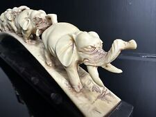 Vintage 8 Elephants In A Row On Bridge - Hand Carved Ivory Resin picture