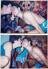 Shirtless Affectionate Couple Men Playing Kissing Gay Interest 2 Vintage Photos picture