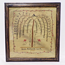 Vintage Hand Crafted Framed ALPHABET And NUMBERS TREE SAMPLER By Anna Richards picture