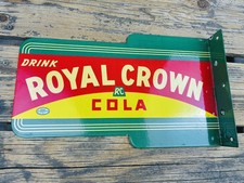 VINTAGE 14X8.5” ROYAL CROWN COLA DOUBLE SIDED FLANGE GAS OIL PORCELAIN SIGN picture
