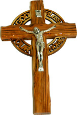 Celtic God Bless Our Home Holy Land Handmade Wall Olive Wood Catholic Crucifix - picture