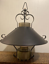 French Country Farmhouse Black/Brass Enameled Tin Hanging Faux Oil Lamp picture