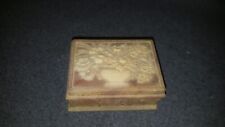 Vintage INCOLAY Stone  With  White Flower Relief Hinged Trinket Jewelry Box picture