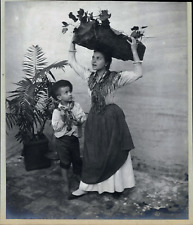 Italy, Boy & Young Woman Carrying Vines, ca.1900, Vintage Print picture