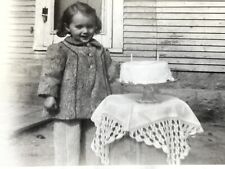 A8 Photograph Girl Portrait With Birthday Cake 1940-50's picture