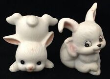Vtg Homco White Bunny Rabbits Easter Spring 1454 & 1458 Bisque Set of 2 Figures picture
