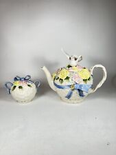 Fitz & Floyd RARE Dove Teapot Sugar Bowl Basket Weave FOR PARTS ARTS SEE PHOTOS picture