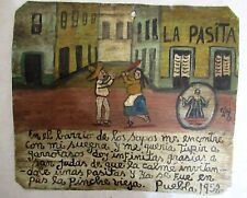 VTG 1952 HP MEXICAN TIN RETABLO SAN JUDAS SAVES MAN FROM ANGRY MOTHER-IN-LAW picture