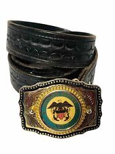 Vintage United States Navy Belt Buckle Black Leather Belt Mens 38 Made In USA picture