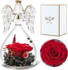 Rolra Angel Rose Figurines Angel Gifts for Women, Preserved Flower Rose Glass An picture