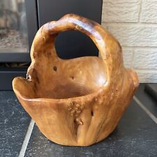 Vintage D’ecco Carved Natural Burled Wood Basket With Handle Marked Large picture
