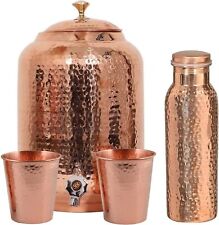 100% Pure copper drinkware water 12L dispenser pot hammered Bottle & 2 Glass picture