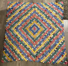 Spectacular Vintage Yo-Yo Quilt Bed Topper 58” Hand Stitched Diamond Pattern picture