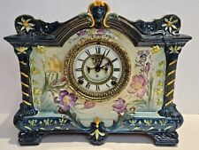 ANSONIA Royal Bonn 'LA PALMA' Victorian Open Escapement Porcelain Mantel Clock picture