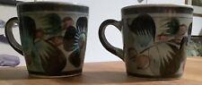Vintage Set Of 2 Matching Hand Painted Coffee Mugs Made In Mexico picture