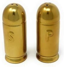 Ceramic Bullet Salt and Pepper Shakers - Gold Tone - 1.5