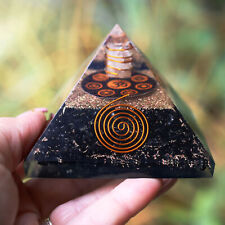 Entirely Zen Black Tourmaline OM Orgone Pyramid 3in XL 75mm EMF & 5G Protection picture