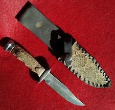 WILD TRADER STAINLESS KNIFE GENUINE RATTLESNAKE SKIN HANDLE & SHEATH ARROWHEADS picture