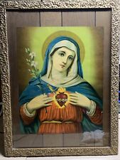 ANTIQUE EARLY 20TH CENTURY SACRED HEART OF MARY Framed Gothic Hippie Retro picture