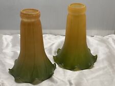 Vintage Tiffany Style Lily Pad Lamp Glass Shades, Amber and Green, Lot Of 2- 6” picture