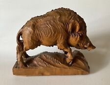 Black Forest Wild Razorback BOAR Pig Hand Carved Wood Sculpture Germany Vintage picture
