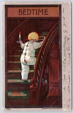 Child With Candlestick On Stairs Bedtime Posted 1906 Undivided Back Postcard picture