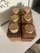 Vintage Wooden Spice Jars Mid Century With Corks Inlaid Wood Square, 6 picture