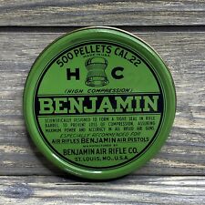 Vintage Benjamin Rifle Air Rifle Pellet Green Metal Tin Container Lid picture