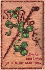Tuck's St Patrick's Day Wood Look Background 3 Leaf Clovers Embossed Postcard picture