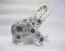 8 Inches Lapis Lazuli Stone Inlay Work Elephant Statue Marble Table Master Piece picture