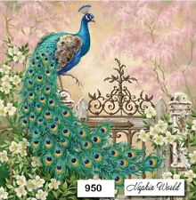 (950) TWO Paper LUNCHEON Decoupage Art Craft Napkins - PEACOCK BIRD TROPICAL picture