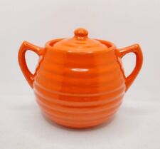 Vintage Bauer Pottery Ring Ware Orange Color Sugar Bowl With Lid picture