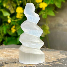212G Natural Selenite Tower lighthouse CarvedQuartz Crystal Wand Healing picture