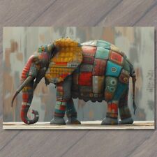 POSTCARD Elephant Bright Vibrant Colorful Quilted Painted Beautiful Flower Tusk picture