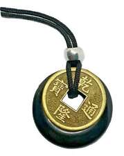 Feng Shui Coin Necklace Obsidian Pendant Gemstone Lucky Amulet 30mm Donut Cord  picture