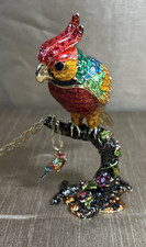 Kingspoint Designs Bejeweled Parakeet Budgie Bird Hinged Trinket Box w/ Necklace picture