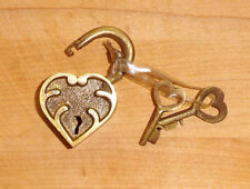 Ornate Heart Lock, Solid Brass with Antique Finish and Two Keys picture