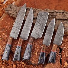Set of 5 Chef Knives Custom Handmade Hand Forged Damascus Kitchen Knives W/Roll picture