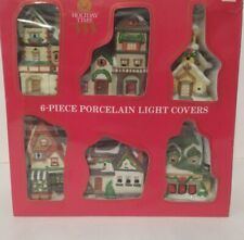 Vintage Porcelain Christmas Light Covers Houses Church Village With Box picture