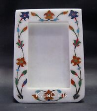 7 x 5 Inches Inlaid with Floral Design Photo Frame White Marble Decorative Frame picture
