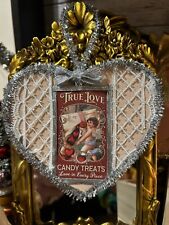 Vintage Victorian Card Ornament Handmade pink, and silver heart Cherub picture