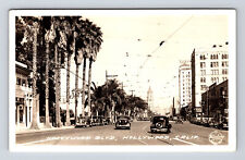 RPPC 1945 FRASHERS FOTO Hollywood Blvd Old Cars Palm Trees Hollywood CA Postcard picture