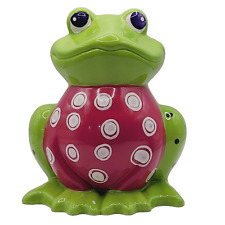 Dressed up FROG in Red Circle Shirt Ceramic Childrens Kids Coin Savings Bank picture