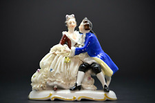 Vintage DRESDEN Porcelain Lace Figurine Victorian Couple Sitting on Bench RARE picture