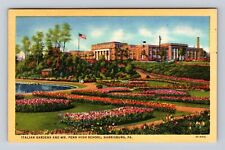 Harrisburg PA-Pennsylvania Gardens, Wm Penn High School Vintage c1949 Postcard picture